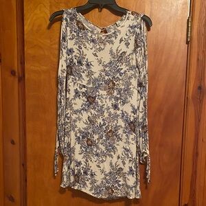 American Eagle Outfitters Blue and Brown Floral Long Sleeve Dress